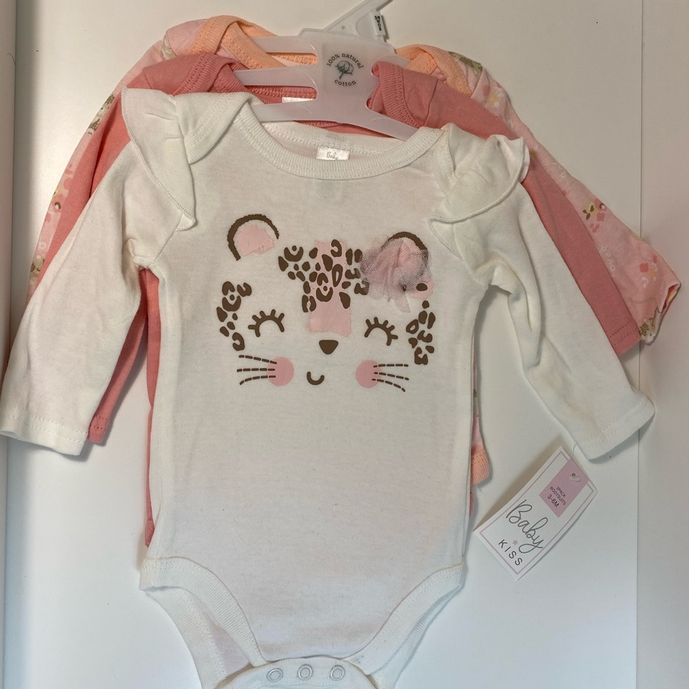 Baby Kiss Baby Girls 3 Piece Long Sleeve Bodysuits Tiger Size 3-6 Months NWT